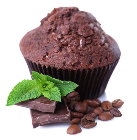 Chocolate muffin isolated on whiteの写真素材