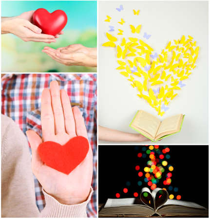Collage of pictures with different heartsの写真素材