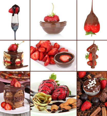 Collage of tasty desserts with strawberry and chocolateの写真素材