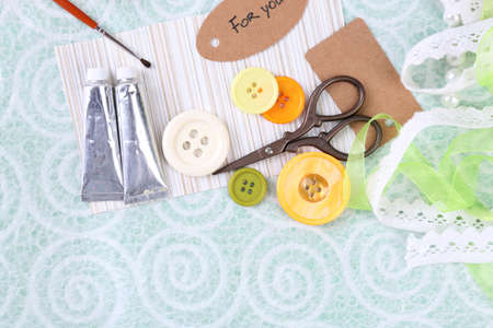 Scrapbooking craft materials on light backgroundの写真素材