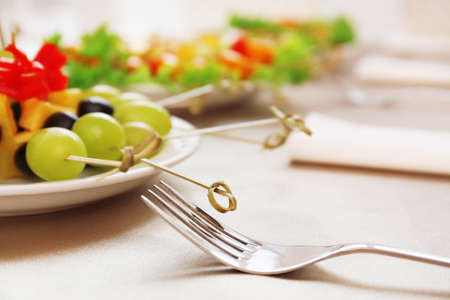 Restaurant table setting with tasty foodの写真素材