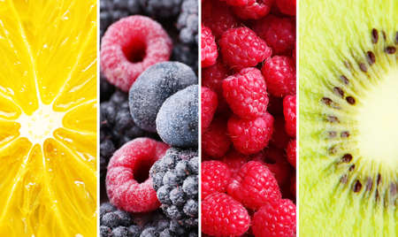 Colorful healthy fruit collage macroの写真素材