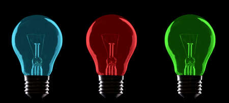 Color light bulbs on black backgroundの写真素材