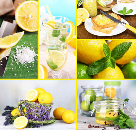 Collage of fresh limes and lemonsの写真素材