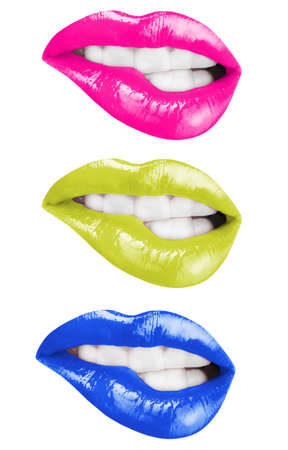 Colorful female lips isolated on whiteの写真素材