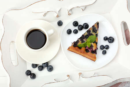 Delicious breakfast with coffee and tasty pieの写真素材