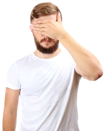Portrait of handsome man with beard isolated on whiteの写真素材