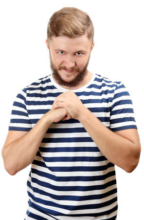 Portrait of handsome man with beard isolated on whiteの写真素材