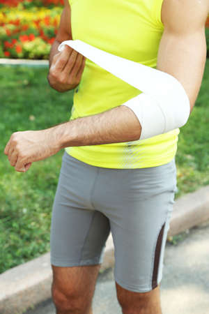 Sports injuries of man outdoorsの写真素材