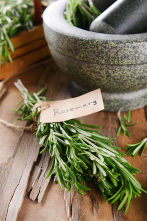 Rosemary on table close-upの写真素材