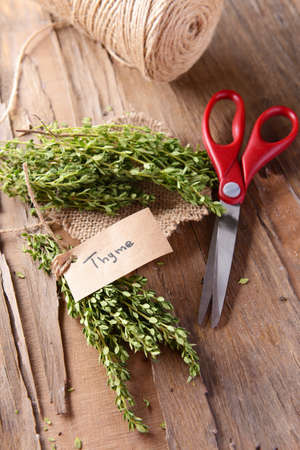 Thyme on table close-upの写真素材