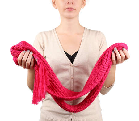 Woman wearing scarf close upの写真素材