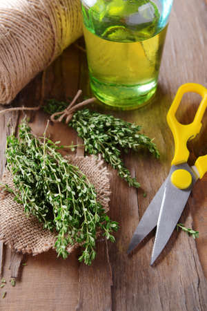 Thyme on table close-upの写真素材