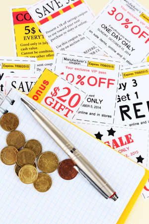 Set of cut coupons for shopping to save moneyの写真素材