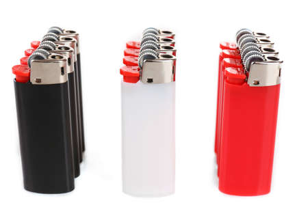 Colorful lighters isolated on whiteの写真素材