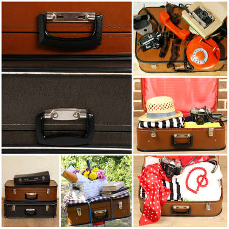 Collage of retro travel suitcasesの写真素材