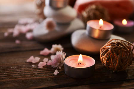 Composition of spa treatment on wooden の写真素材