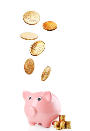 Piggy bank isolated on whiteの写真素材