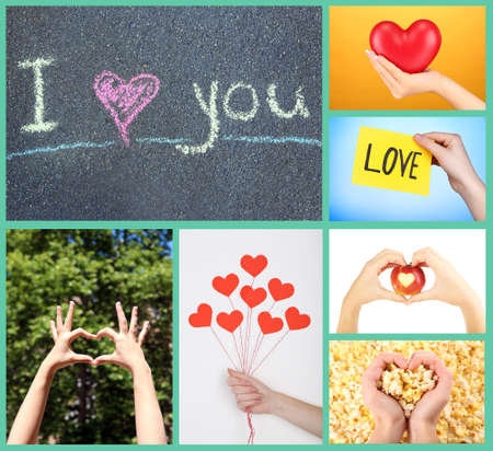 Collage of some different hearts images, Love conceptの写真素材