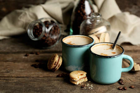 Tasty cappuccino on tableの写真素材