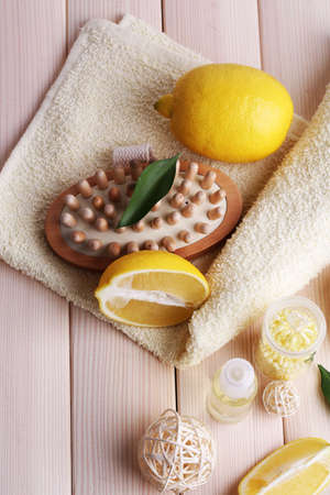 Spa still life on wooden planks backgroundの写真素材