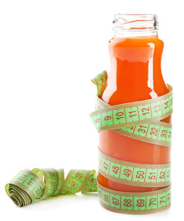 Dietary carrot cocktail with centimeter isolated on whiteの写真素材