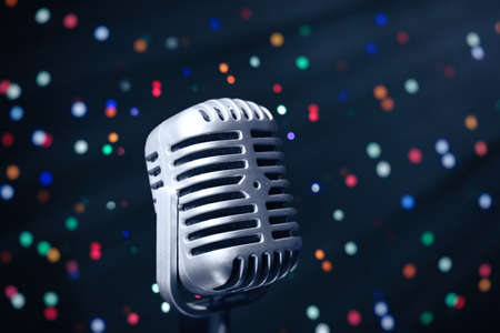 Retro microphone on bright background, Karaoke conceptの写真素材