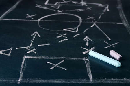 Scheme football game on blackboard の写真素材
