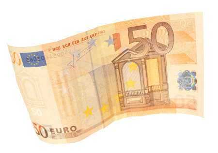 Euro banknote isolated on whiteの写真素材