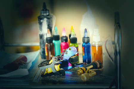 Work place of tattoo masterの写真素材