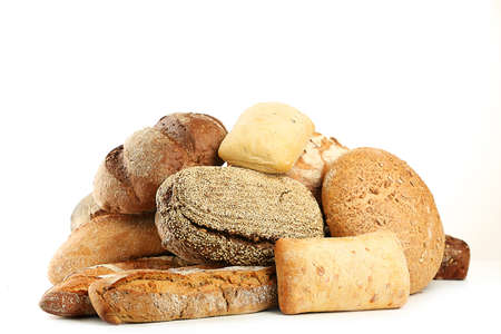 Different fresh bread, isolated on whiteの写真素材