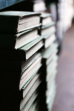 Many books on bookshelf in library, closeupの写真素材