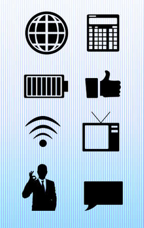 Communication icons on blue backgroundの写真素材