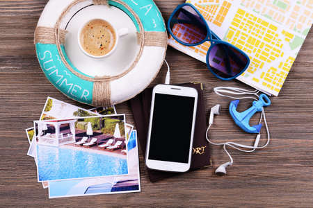 Preparing for travel,reservation ticket close-upの写真素材