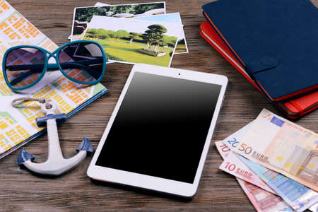 Preparing for travel,reservation ticket close-upの写真素材