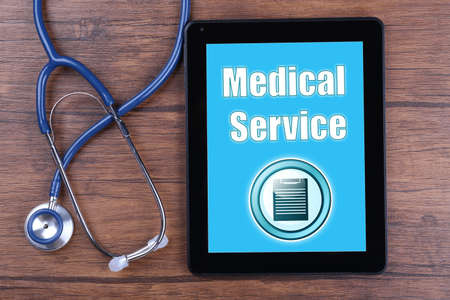 Tablet-pc on doctor table, concept of medical technologyの写真素材
