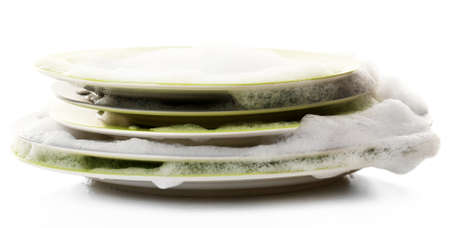 Plates with foam isolated on whiteの写真素材