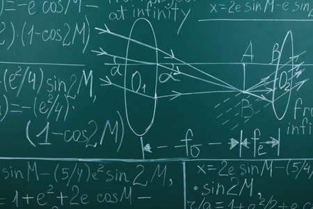 Maths formulas on chalkboard backgroundの写真素材