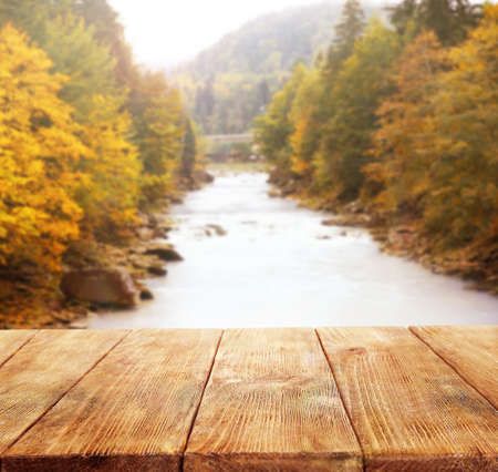 Beautiful nature background with wooden floorの写真素材