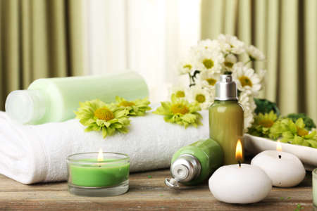 Beautiful spa composition on fabric backgroundの写真素材