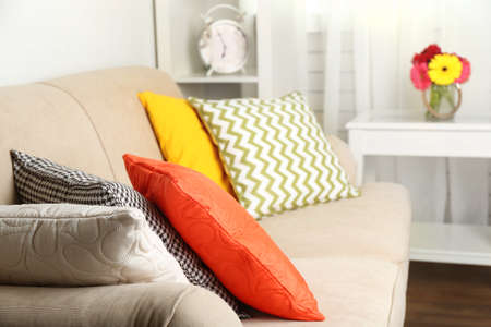 Modern interior with comfortable sofa in roomの写真素材