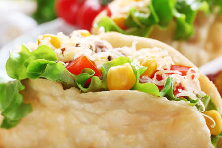 Tasty taco on plate close upの写真素材