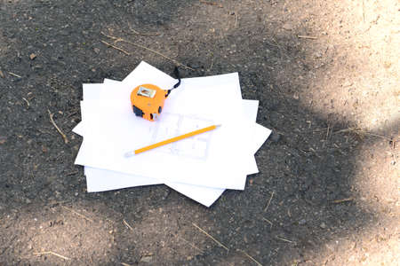 Drawings with pencil and roulette on asphaltの写真素材