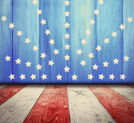 American National Flag on wooden texture backgroundの写真素材