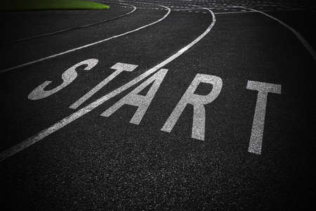 Start written on running trackの写真素材