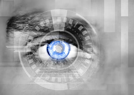 Human eye with button inside. Technology conceptの写真素材