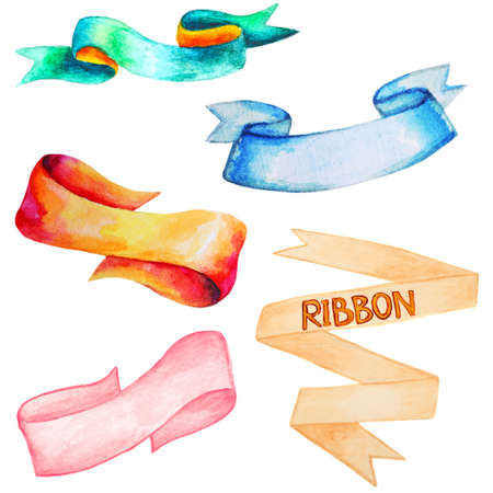 Set of colorful ribbons on white background.の写真素材
