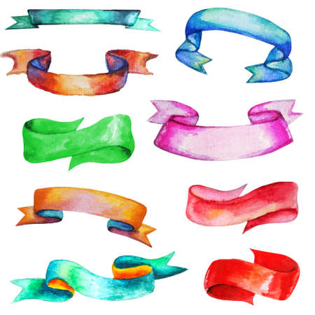 Set of colorful ribbons on white background.の写真素材