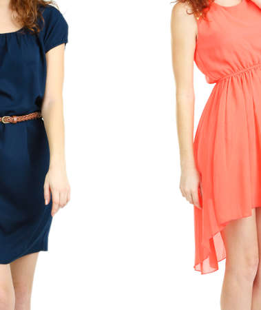 Young women wearing different clothes on white background. Space for text.の写真素材