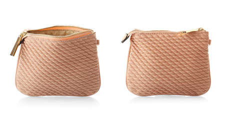 Stylish cosmetic bag on white backgroundの写真素材